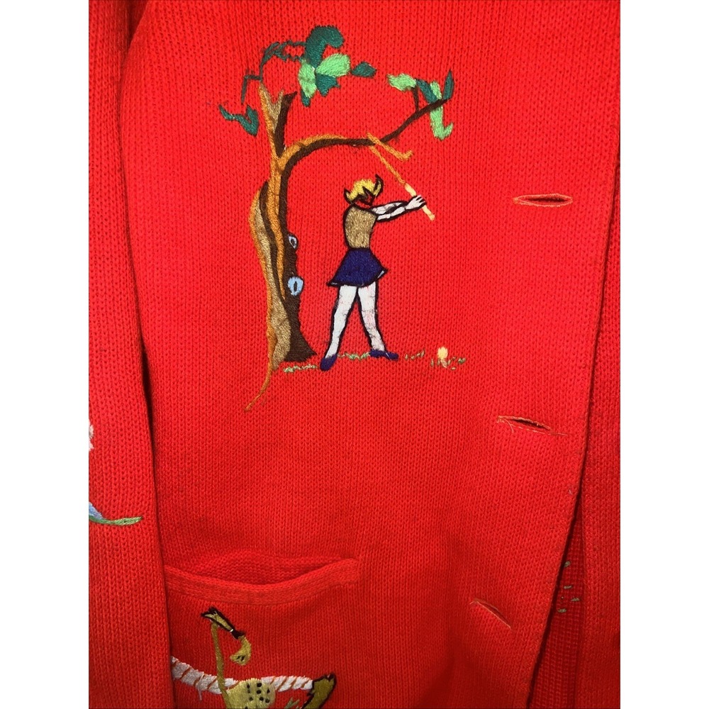 Vintage Andremo Argenti Orange Golf Embroidered Cardigan Sweater Gold Buttons M - Picture 3 of 15